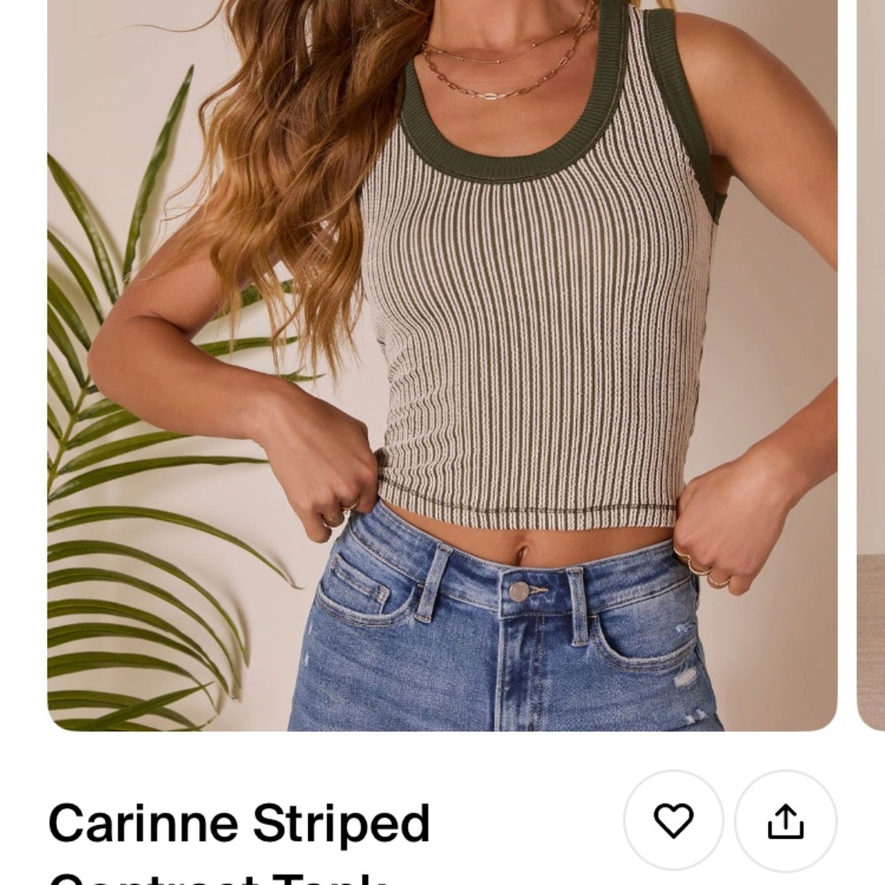 Vici Striped Tank Top with Green Trim